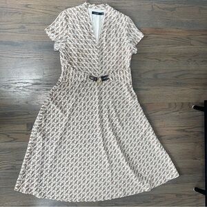 Ralph Lauren A-Line Midi Dress Equestrian Print Belted 16 | Office Career